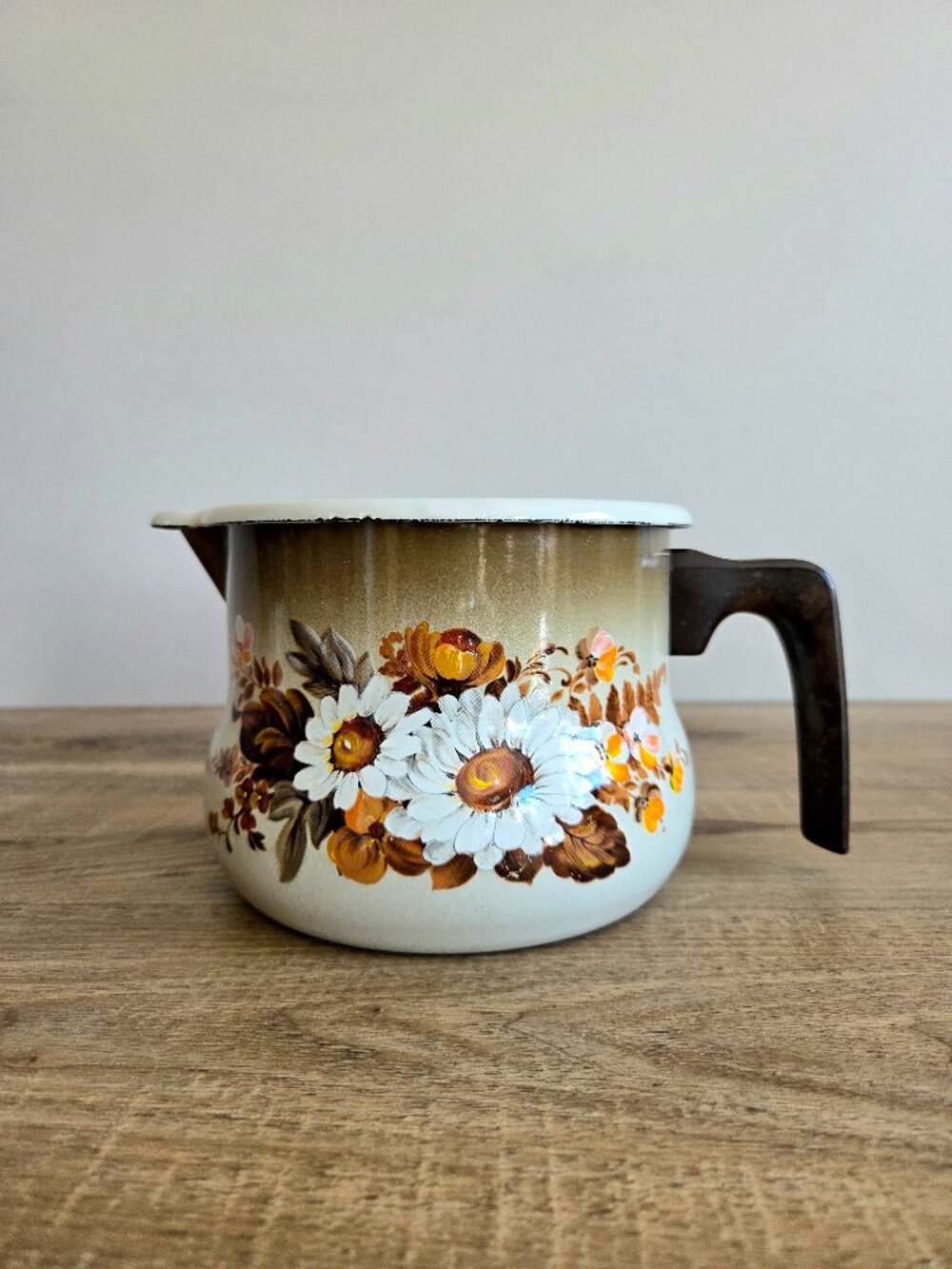 Vintage Enamelware Saucepan Cook Pan with Floral Design